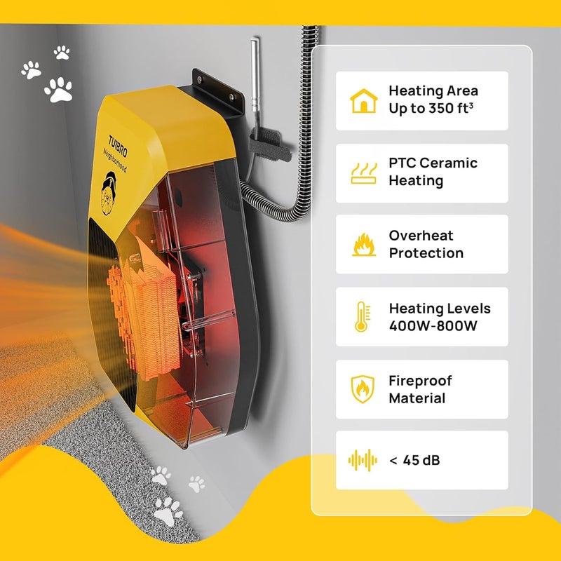 TURBRO Neighborhood WiFi Dog House Heater 800W, Wall Mount, 10ft Anti Bite Cord, Waterproof Control, Overheat Protection, Electric Warmer for Hound Kennel Cat Cage Chicken Coop, UL Test Passed - Image 3